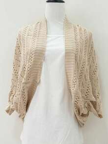1件女士针织披肩，空调房专用肩巾 - 22號披肩米色 - 查看 2