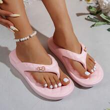 ASOFTER Summer New Arrival Cute Women's Flip Flops, Butterfly & Pearl Decor Rhombus Pattern, Fashion Versatile, Suitable For Party, Beach, Seaside - Pink - View 5