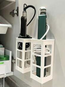 1pc No-Drill Wall Mounted Hair Tool Organizer - Adjustable Height Storage Rack For Hair Dryer, Curling Iron & Straighteners, Bathroom/Cabinet Door Multifunctional Storage Rack With Heat-Resistant Design - Multicolor - View 1