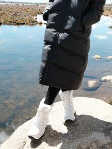 CAMEL CROWN Giày bốt mùa đông đế xuồng ngoài trời dành cho nữ, giày cotton dày dặn, chống thấm nước, lót lông cừu, cao đến giữa bắp chân. - Màu be - Xem 3