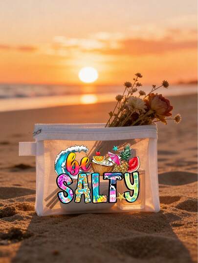 Sea Waves Coconut Tree Print Zipper Pouch Bags, Mesh Cosmetic Bags & Pencil Case, Nylon Travel Purse Organizer, Clear Makeup Pouches With Zipper, Multipurpose Storage Bags For Beach, Vacation, Parties, Travel Cord Organizer, Electronics Accessories, Toiletry & Stationery Holder, Lightweight Portable Cosmetic Brush Bag, Essential Organizer For Women, Men, Students, Home Office Travel, Easter Father's Day Gifts