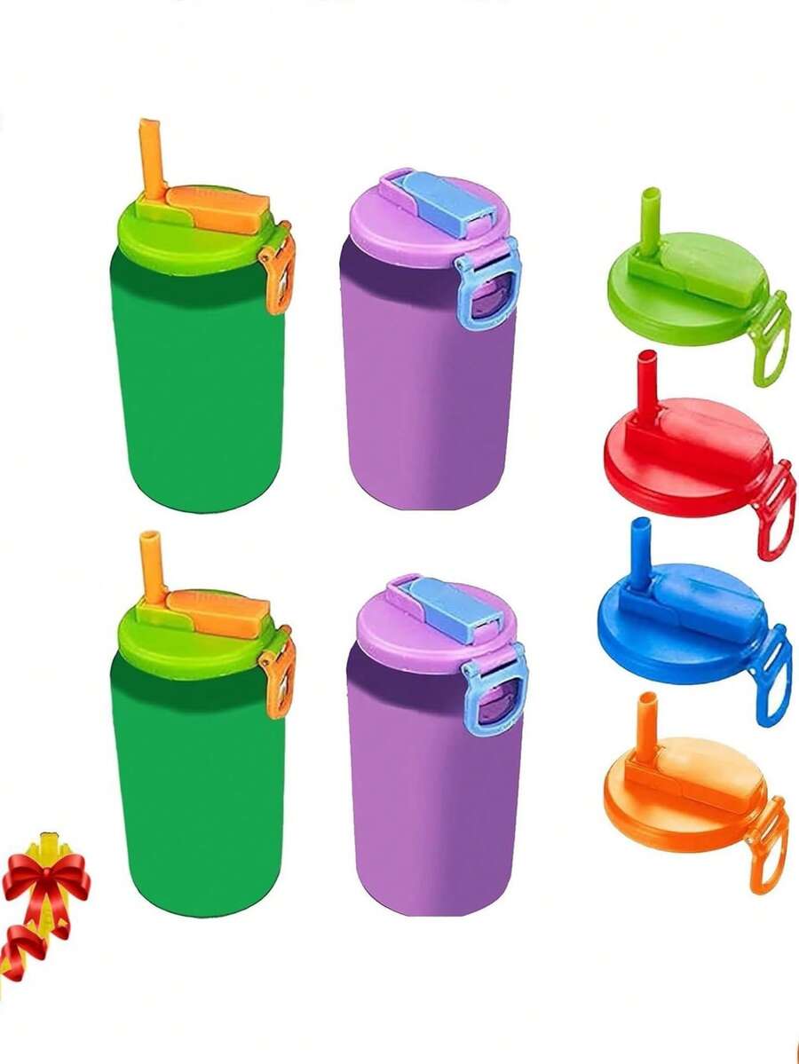 Bộ 4 nắp đậy lon nước ngọt tái sử dụng kèm ống hút, phù hợp với lon nước ngọt, đồ uống, nước ép, đồ dùng cho tiệc tùng. - Nhiều màu - Xem 1
