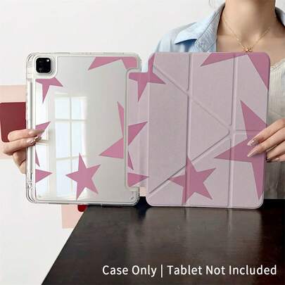 1个粉色星形图案通用智能保护壳，兼容iPad Air 6/5/4、10英寸（10.9英寸）、Pro 2024/M3/A16 2025，高品质保护壳，适合工作、旅行和居家使用，也适用于Galaxy Tab A8/A9+/S6 Lite/S7/S9 FE+/S10+、iPad 5/5 Pro/6/6 Pro/7/7 Pro/6S Pro