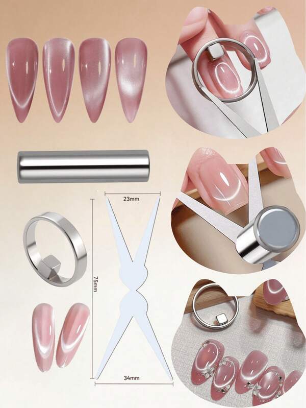 三合一猫眼美甲磁铁，银色猫眼美甲磁铁，双头磁性猫眼凝胶指甲油棒，打造猫眼和镜面抛光效果，专业美甲设计工具，适用于美甲沙龙、家庭DIY，是美甲师、初学者和DIY爱好者的理想之选，也是圣诞节和情人节的绝佳礼物。