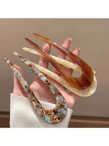 1/5个复古U型发叉，醋酸发夹，发髻发簪，发饰，颜色随机（深色或浅色），夏季，假日，旅行，发型设计发夹 - 彩色 - 查看 3