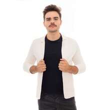 Men's Blazer In Premium Slim Fit Fleece – The Comfort Of Fleece And The Elegance Of Tailoring - 米色 - 查看 4