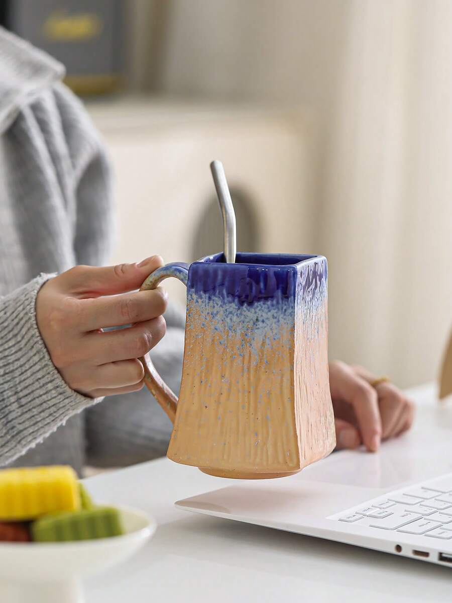 1个550毫升陶瓷杯，早餐牛奶杯，燕麦杯，挂耳咖啡杯，窑烧陶瓷咖啡杯，大容量水杯，花朵茶杯，情侣杯，拉花咖啡杯，意式浓缩咖啡杯，办公水杯，创意窑烧釉面陶瓷杯，饮料杯，咖啡杯，陶瓷马克杯 - 彩色 - 查看 1