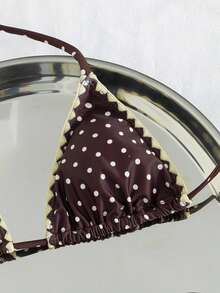 Bộ bikini buộc dây cổ màu trơn, gợi cảm, tối giản, thích hợp cho nữ, đi biển, du lịch, dự tiệc, mẫu mới Xuân/Hè. - Chấm nâu - Xem 5