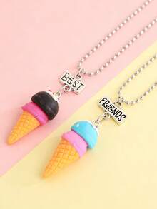 2pcs/Set Girls Cute Ice Cream Pendant Necklace Set, Eternal Friendship Jewelry For Best Friends, Daily Wear, Sister Gift, Birthday Present - Multicolor - View 10
