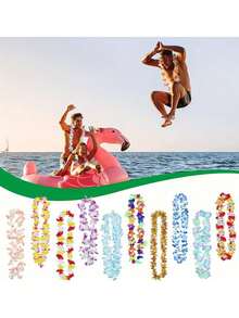 20/10pcs Hawaiian Luau Flower Leis, Includes Hibiscus And Plumeria Flowers - Hawaiian Party Decorative Flower Leis Necklaces, Suitable For Weddings, Baby Showers, Birthdays, Pool Parties Tropical Themed Decorations, Colorful Bulk Hawaiian Party Flower Garland Accessories - Multiple Styles - View 9
