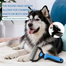 Lược chải lông gỡ rối cho thú cưng, thép không gỉ, màu xanh dương, đa chức năng. Giải quyết các vấn đề như rối lông nghiêm trọng, rụng lông theo mùa, nuốt phải búi lông và các vấn đề khác. Loại bỏ lông rụng và các mảng rối mà không làm tổn thương da. Một dụng cụ chải chuốt thú cưng kết hợp chức năng của lược và bàn chải. Thích hợp cho cả mèo và chó. - Xem 2