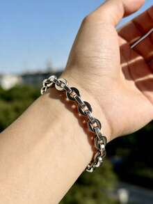1PC Y2K Stacked Chain Bracelets Set | 5Pcs Punk Layered Gold Silver Bracelets For Women Men | Aesthetic Industrial Jewelry - Silver - View 4