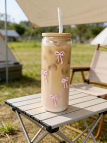 16盎司便携式蝴蝶结玻璃杯（带竹盖和吸管）| 可重复使用的旅行玻璃水瓶 | 适用于冰咖啡、果汁、汽水、茶、牛奶 | 耐用结实 | 送给亲朋好友的完美礼物（适合周年纪念、夏季补水、婚礼等场合）| 夏季活动、工作、学习和休闲的必备单品 - 彩色 - 查看 11