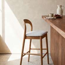 Lilah Natural/White Wooden Bar Stool, Timeless Design, Ash Frame, Padded Seat - Natural Color + White - View 6