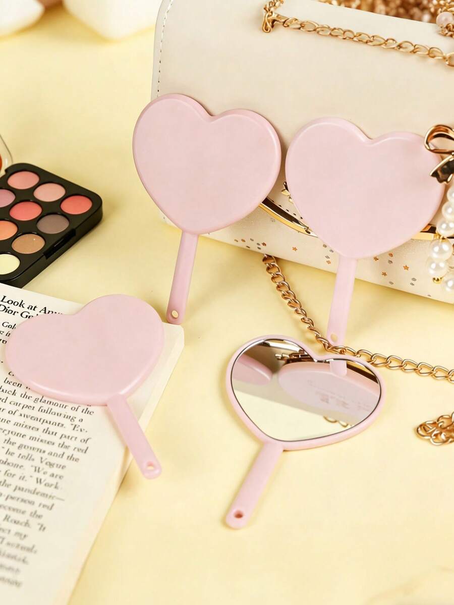 10pcs Heart-Shaped Portable Makeup Mirrors, Cute Mini Makeup Mirrors, Suitable For Birthday, Bridesmaid Party, Wedding Gifts, Party Favors - Multicolor - View 1
