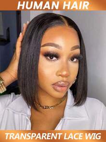 Tóc giả ngắn kiểu bob thẳng, không cần keo dán, khóa ren trong suốt 5x5, tóc thật, đã tỉa sẵn, cắt sẵn, rẽ ngôi giữa, mật độ tóc 150%. - Natural Black - Xem 3