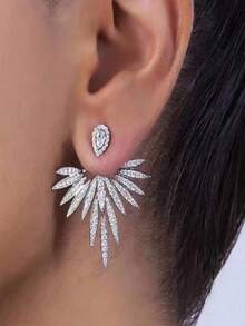 1 Pair Classic Fashion Luxury Angel Wing Zirconia Stud Earrings, Street Style Accessory For Women,Summer,Jewellery,Festival,Classy - Silver - View 2