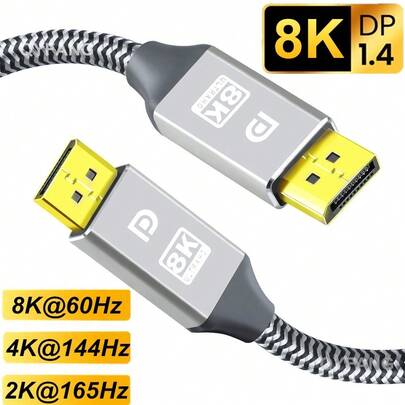 FYRVW 8K DisplayPort 1.4 Cable, 240Hz 8K DP Cable, 165Hz DisplayPort Cable Suitable For 8K DisplayPort Cable For Video, PC, Laptop, TV, DP Extension Cable