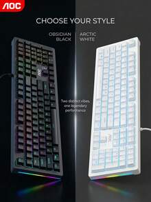 Bàn phím cơ chơi game AOC, bàn phím có dây 108 phím kích thước đầy đủ, hiệu ứng đèn RGB, hiệu năng chơi game eSports độ trễ thấp, thiết kế công thái học, có màu đen và trắng, được làm từ chất liệu ABS bền chắc. - Xem 6