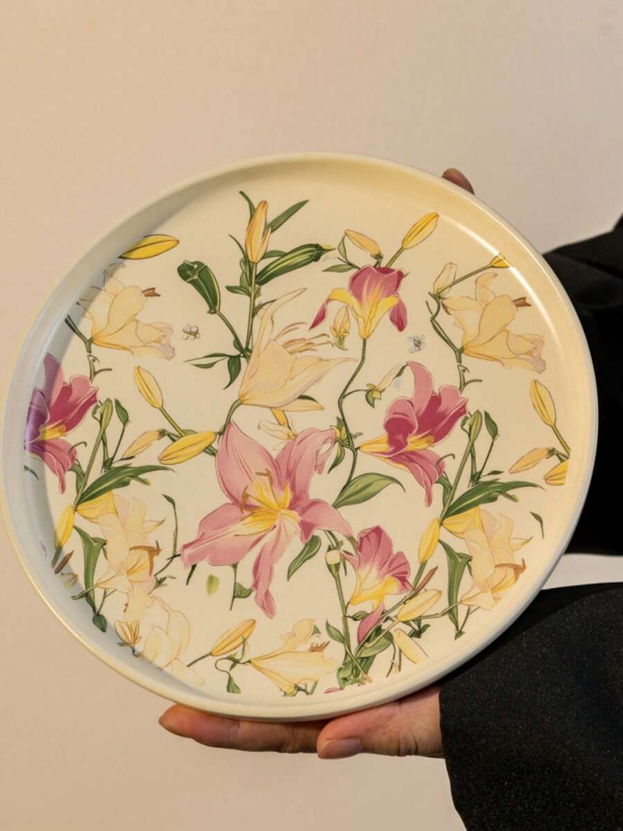 1个陶瓷餐盘，花卉图案，适用于微波炉和烤箱，8英寸深盘 - 粉色 - 查看 1