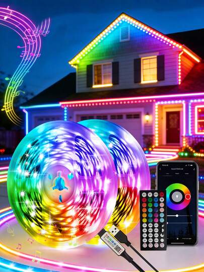 Tiras de luces LED, luces LED RGB que cambian de color sincronizadas con música con control remoto y aplicación inteligente para habitación, fiesta, esencial, decoración de ambiente (100 pies - 2 rollos de 50 pies), dormitorio, TV, decoración de habitación (aplicación + control remoto), accesorios de iluminación decorativa, tiras de luz ambiente