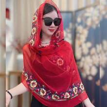 1pc  Elegant    Summer Sheer Organza Embroidered Chinese Cape Shawl With Frog Buttons – Stylish Sun Protection Wrap For Women, Flowy Cover-Up For Photography & Travel - 粉色 - 查看 4