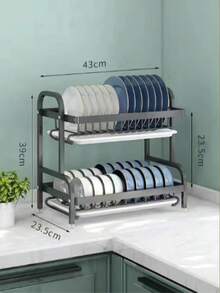 Étagère de cuisine à 3 niveaux avec drainage rapide, comprenant un support pour couteaux et fourchettes, un support pour planche à découper, un rack de rangement multifonction pour bols et assiettes, un cadre métallique élégant, un organisateur de cuisine durable - Noir - Voir 5