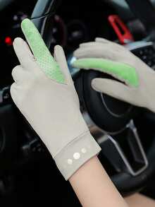 1 đôi găng tay chống nắng nữ, găng tay mùa hè chống trượt, thoáng khí, chống tia UV, có chức năng cảm ứng màn hình, không ngón tay, kèm nắp lật. - A - Xem 9