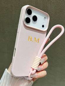 Étui de téléphone personnalisé avec dragonne, compatible avec iPhone 17 16 Pro Max 15 14 13 12 11 Pro Max 17 Air. Étui de protection de luxe gaufré de couleur bonbon, avec dragonne douce et antichoc - Rose bonbon - Voir 4