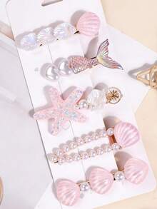 5pcs Faux Pearl Five-Pointed Star Shell Fish Tail Hair Clips Hair Accessories - Pink - View 3