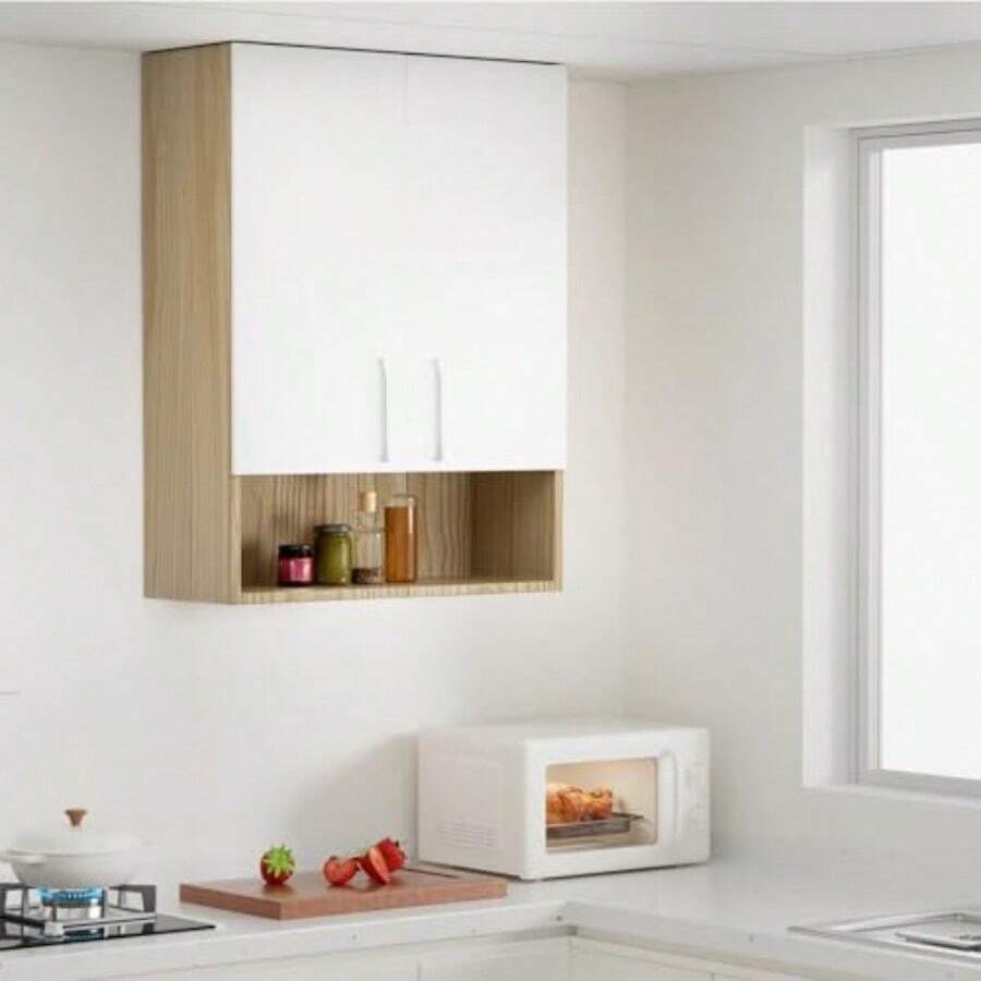Alacena Gabinete para Cocina 2 Puertas Mueble Superior de Cocina con Repisa Flotante Blanco 60 * 30 * 80cm Beige - Beis - Ver 1