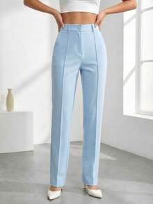 MODA MO, REF: AS1333-AS1291-3 Women's Tailored Pants, High Waist, With Pockets, Formal, Modern, Elegant, New Collection, Style, Comfortable, Quality Fabric, Sophisticated Look, Versatile, Casual, For Work, Occasional, Women's Fashion Piece, Contemporary Style, Available For Purchase Throughout The Country - 淺藍色 - 查看 4