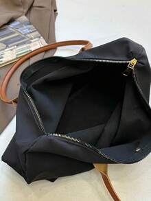 1 pieza Bolso de mano con solapa minimalista de poliéster, de gran capacidad con doble asa, adecuado para uso diario, casual, ir al trabajo, compras, escuela - Óxido marrón - Ver 9