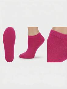 5双玫瑰红低帮透气极简女袜，旅行度假理想之选，薄款踝袜 - 玫紅色 - 查看 4