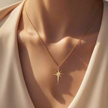 1 pieza Collar con colgante de estrella brillante y octágono, versátil - Dorado - Ver 7