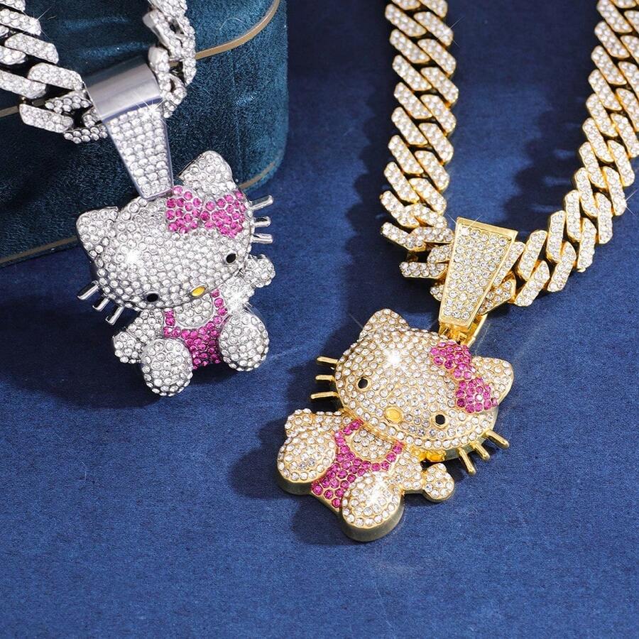 SANRIO 1 chiếc mặt dây chuyền 3D đính đá hình hoạt hình phong cách hiphop, dây chuyền mắt xích kiểu Cuban thời trang hình mèo dễ thương, quà tặng. - Nhiều màu - Xem 1