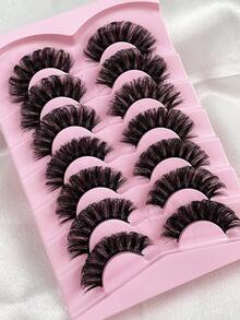 Hinarin 7对/包 DD卷翘俄罗斯假睫毛，浓密卷翘蓬松，3D仿貂毛睫毛，猫眼效果，8D纤长浓密睫毛，提拉眼部，延长加粗睫毛线，打造精致妆容 - 黑色 - 查看 6