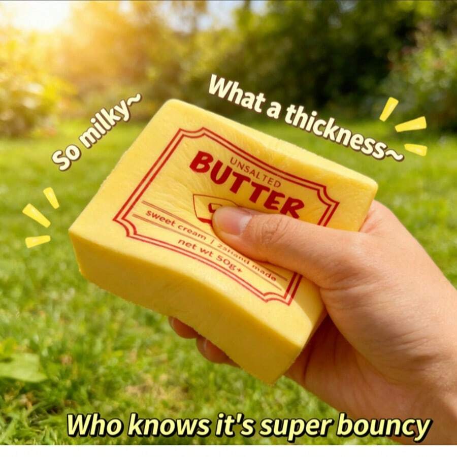 Juguete de apretón de lenta recuperación súper suave en forma de bloque y barra de mantequilla, juguete antiestrés de Squishy, cosas lindas, Nee Doh, Squishy de queso, Squishy de bollo - A - Ver 1