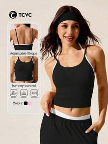 Nueva Primavera/Verano Camiseta Deportiva de Diseño de Bloques de Color TCVC, Diseño sin Costuras, Tela Suave de Alta Elasticidad, Adecuada Para - Negro - Ver 1