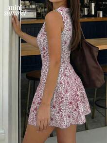 minisummmer Đầm nữ không tay kẻ sọc mùa xuân/hè, cổ tròn, thiết kế viền bèo nhún, thích hợp cho hẹn hò, mua sắm, dự tiệc, đa năng - Trang phục ngày Valentine, trang phục lễ hội. - Đỏ - Xem 2