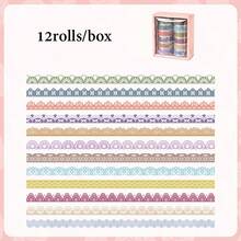 12 Rollos/Caja Pegatinas de Cinta, Serie Satin Dream, Cinta de Encaje Exquisita de Borde Ultrafino, Suministros para Scrapbooking, Accesorios para Cuadernos, Utilizados para Decorar Tarjetas, Marcos de Fotos, Computadoras, Fundas de Teléfono, Tazas de Agua, Revistas Chatarra, Estuches de Lápices, Maletas, Pegatinas Decorativas de Escritorio, Pegatinas de Vuelta a Clases, Pegatinas Divertidas de Útiles Escolares, Pegatinas para Laptop Kindle papelería manualidades libro de sticker estikers - cinta adhesiva - Ver 13