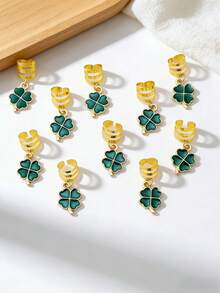 6pcs Four-Leaf Clover Hair Clips, Braids Beads Hair Ties Hair Clips For Braids, Essential For St. Patrick's Day - Green - View 7
