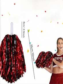 Aluminum Foil Long Thin Ribbon Cheerleading Pom Poms, PE Material Waterproof 20g Ribbon Handle Baton, Reusable Handle Pom Poms, Suitable For Cheerleading Support Pom Poms, Dance Team Performance Tools, Outdoor Square Dance Pom Poms, Fan Support Cheering Props Set - Multicolor - View 4