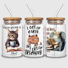 5 Cat UV DTF Stickers Waterproof Transfer Stickers Suitable For 16 Ounce Glass Cups Waterproof Stickers Plastic Self-Adhesive Labels - A - View 4