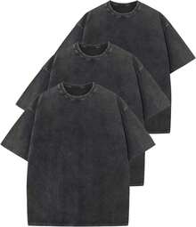 Arssm 3 Pack Men Oversized T Shirts Vintage Tee Loose Fit Short Sleeve Casual Streetwear Baggy Washed Unisex Tops Long Shirt 100 Percent Cotton Clothing Women - 黑*3 - 查看 1