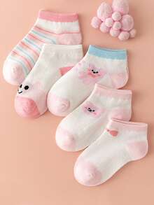 5双装儿童袜子，女童透气网眼短袜，婴儿夏季船袜 - 彩色 - 查看 3