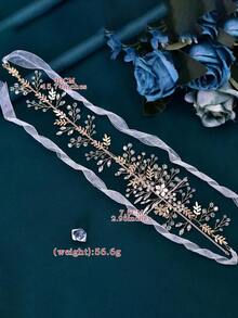 1pc Gold Leaf Handmade Crystal Bridal Sash/Belt, Suitable For Wedding Dress, Evening Gown - Gold - View 6