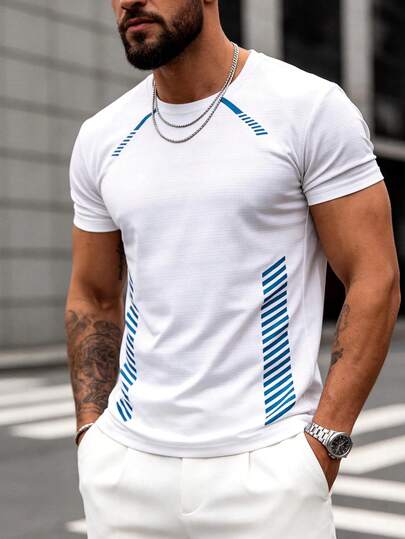 Men's Summer Outdoor Sports Casual Ice Silk Short Sleeve Quick Dry Breathable Elastic Crew Neck T-Shirt, Suitable For Daily Casual, Commuting, Running, Workout