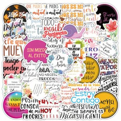 51pcs New Spanish Style Inspirational Chinese Phrase Stickers, Includes Short Sentences, Personalized Doodle Decor DIY, Educational Supplies