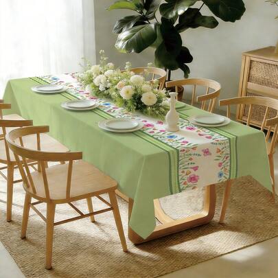 1 pezzo Tovaglia con motivo floreale ad acquerello rinfrescante, stampa monofronte in materiale 100% poliestere, adatta per sala da pranzo, soggiorno, decorazione del tavolino da caffè, riunioni familiari, feste, vacanze